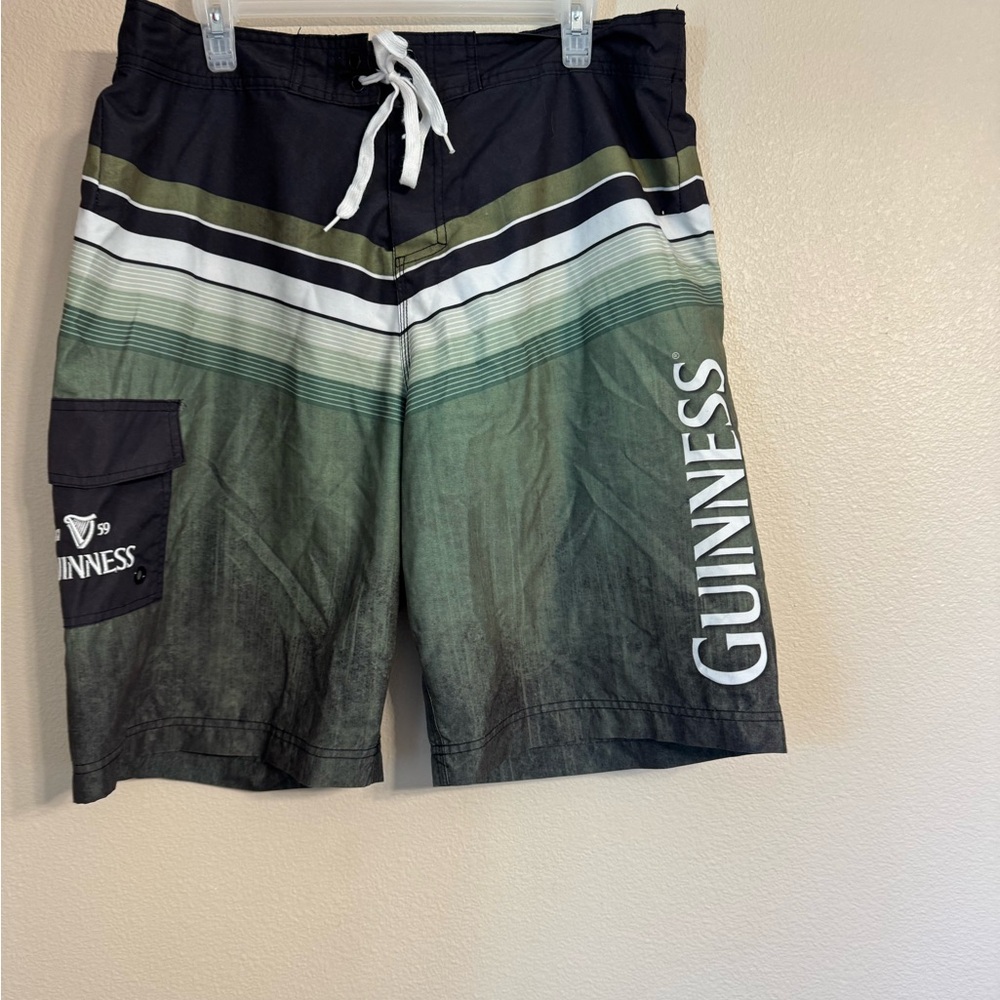 Guinness Men's Black and Green Board Shorts